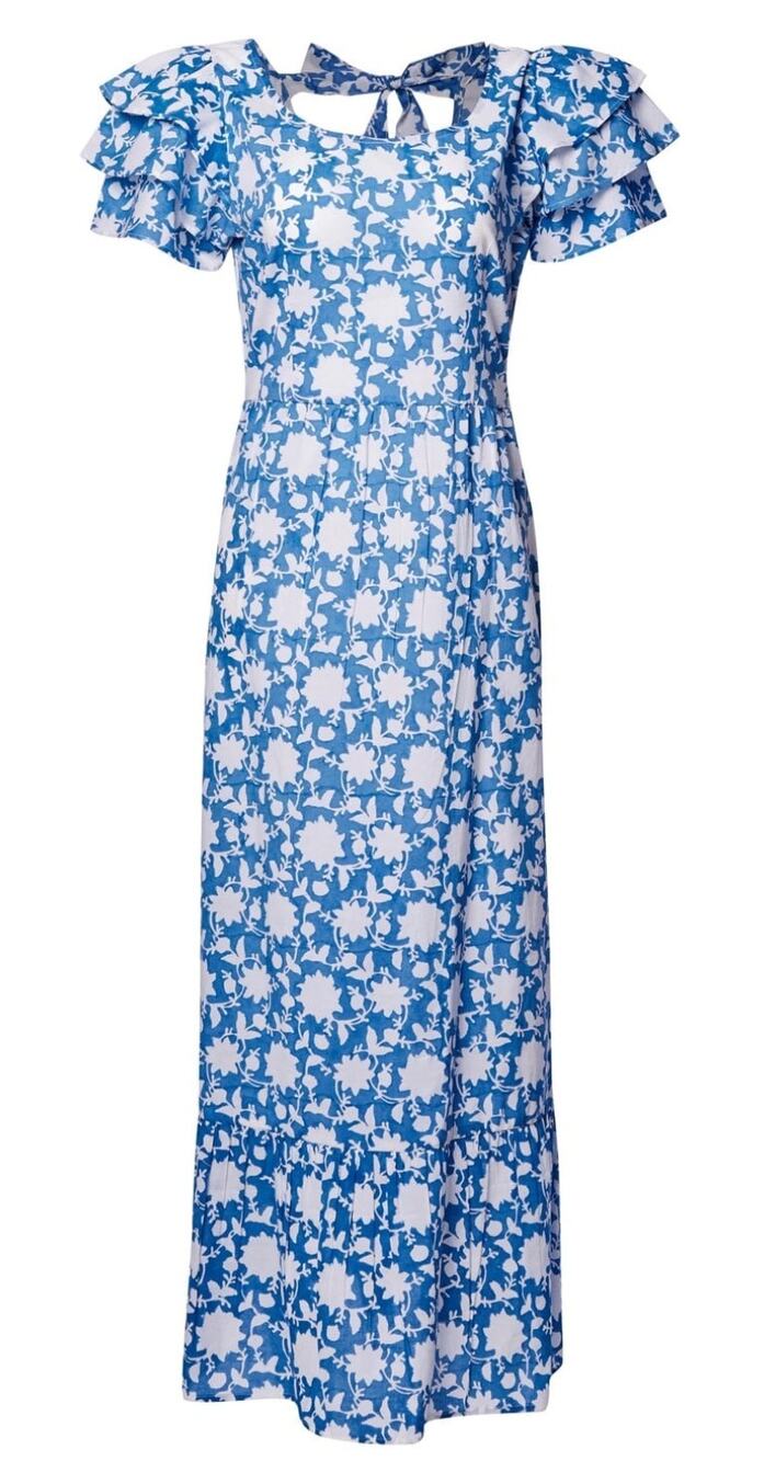Pink City Prints Tuckernuck Sky Wallflower Seville Midi Dress Blue Floral S